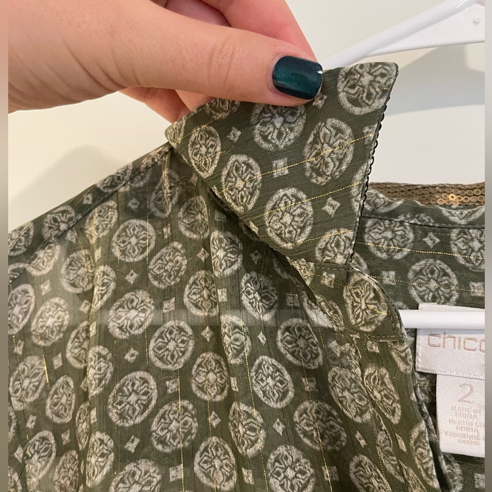 Chicos Patterned Blouse With Gold Sequin Collar |… - image 5